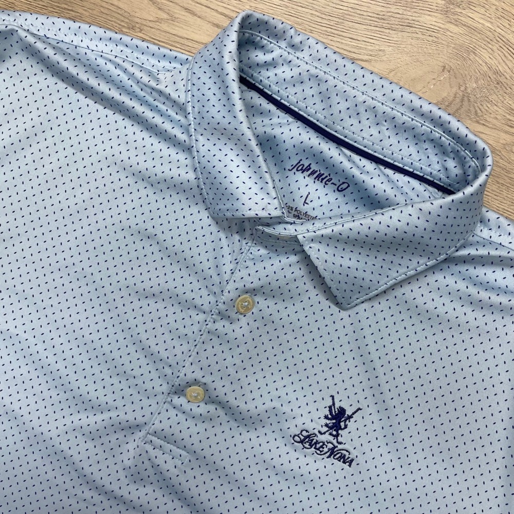 johnnie-O Polo Shirt Mens L Gulf Blue Lake Nona Golf Performance JMP02460 FAIR